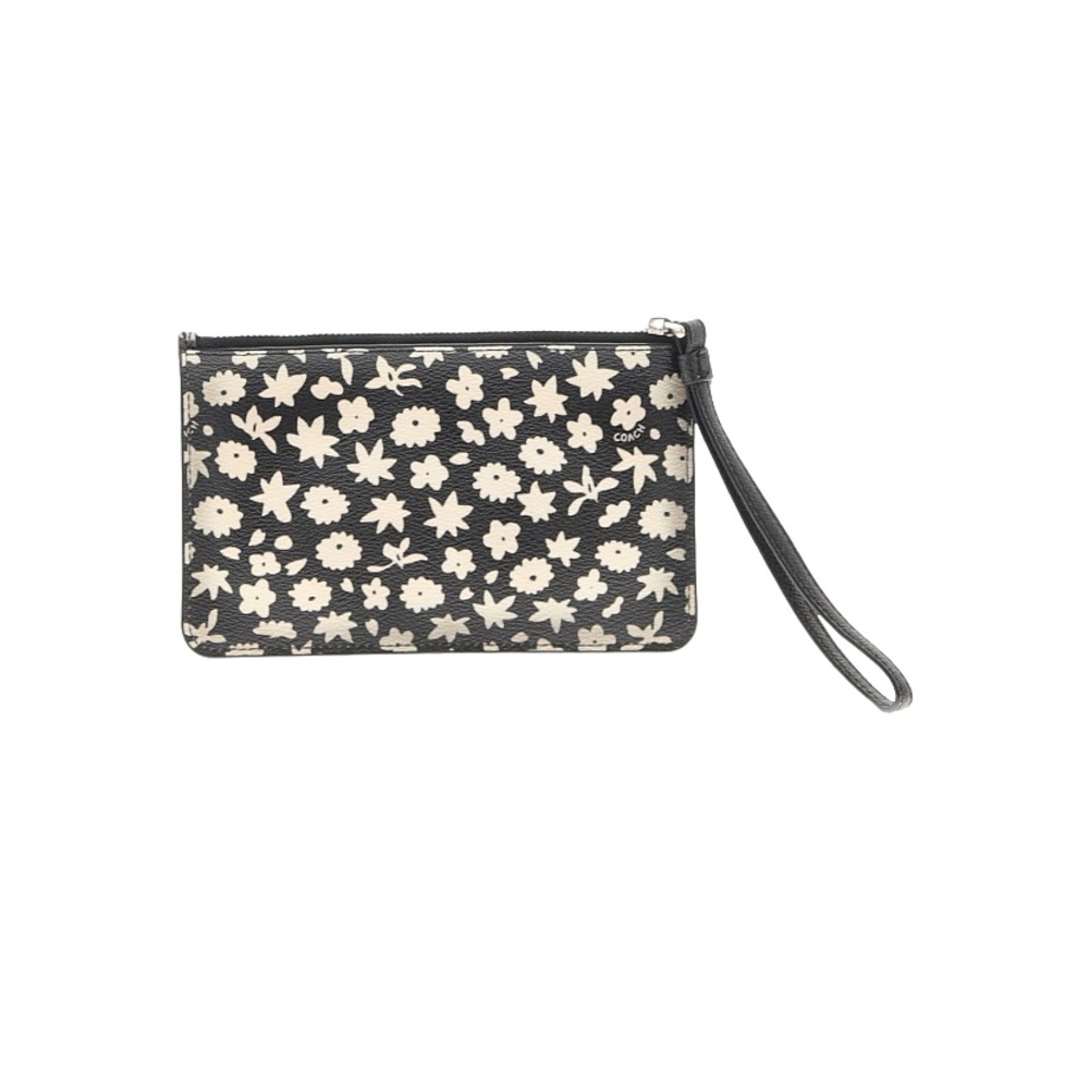 Coach Black and Cream Floral Wristlet Clutch